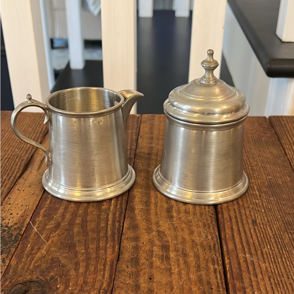 Vintage Pewter Creamer and Sugar Set